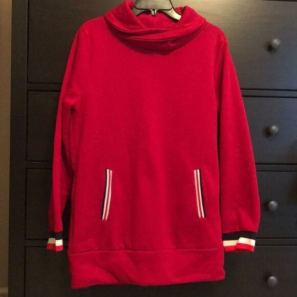 Red Cowl Neck Sweatshirt Tunic - Size Medium - Picture 1 of 8